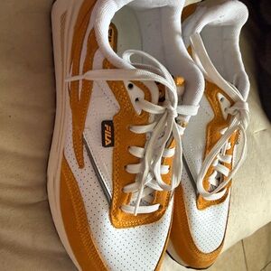 Fila Classic White and Orange Athletic Shoes